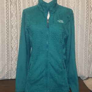 North Face Jacket Teal Green Fuzzy Fleece Full Zip Longline Jacket